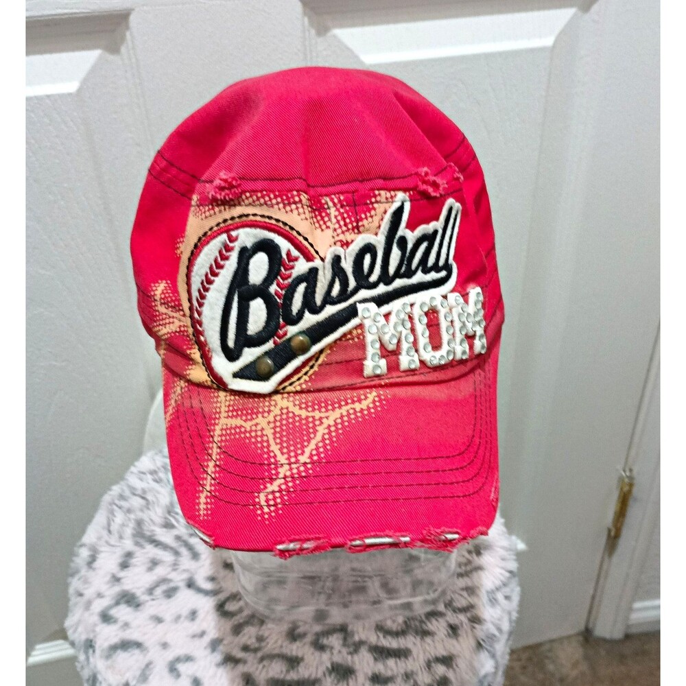 Jazzy Red Adjustable Baseball Cap "Mom" Graphic Print One Size Unisex Adults